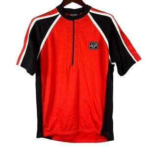 Fox Racing Mens L Cycling Jersey 1/2 Zip Pockets Red Black MTB Bike Trail Gear